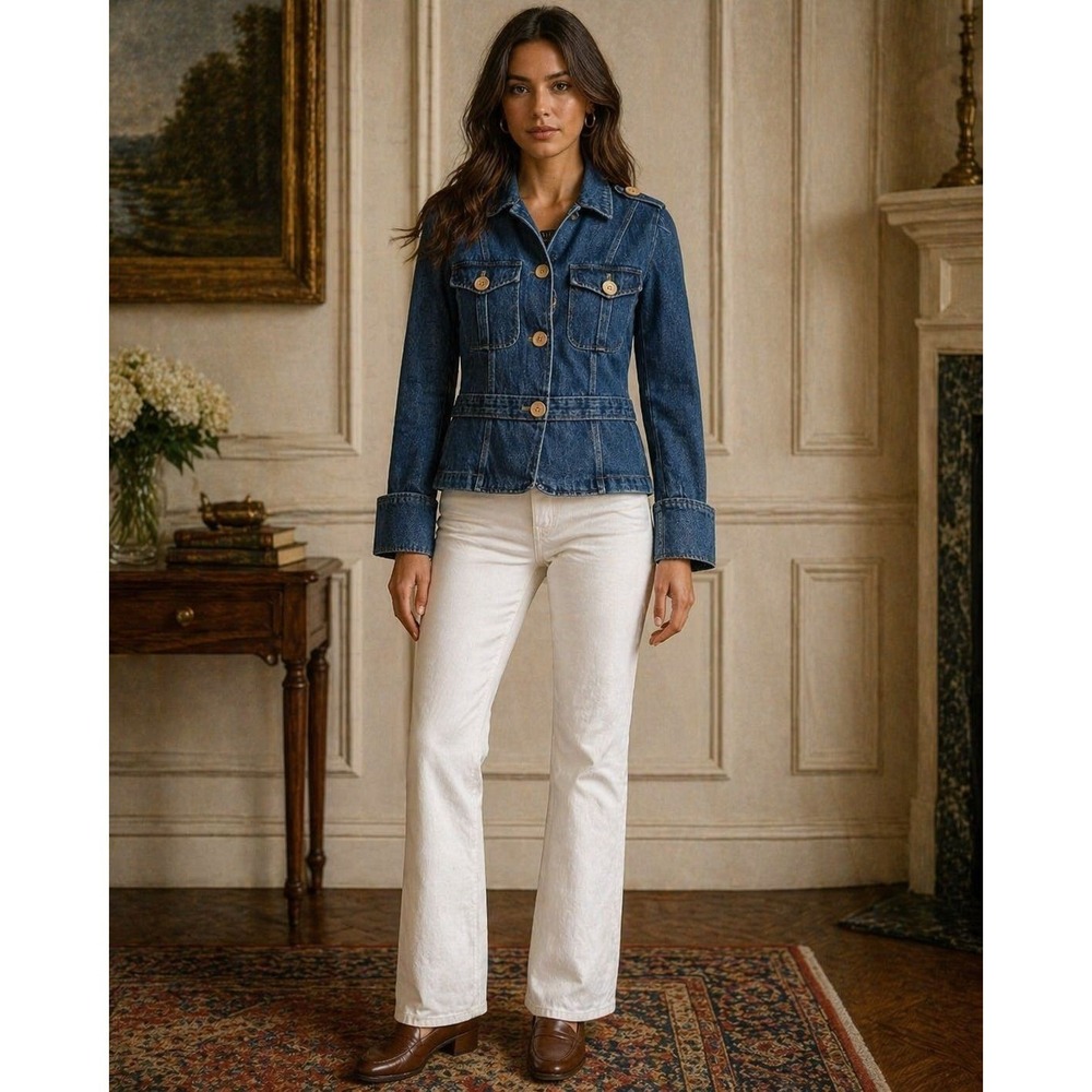 MIXIT Women's Denim Jacket 12 Blue Cropped Pockets Button Front 100% Cotton Y2K